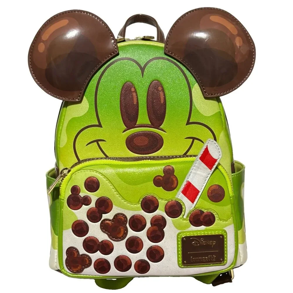 Loungefly Disney Mickey Mouse Green Tea Boba Mini Backpack Adjustable Strap NWT